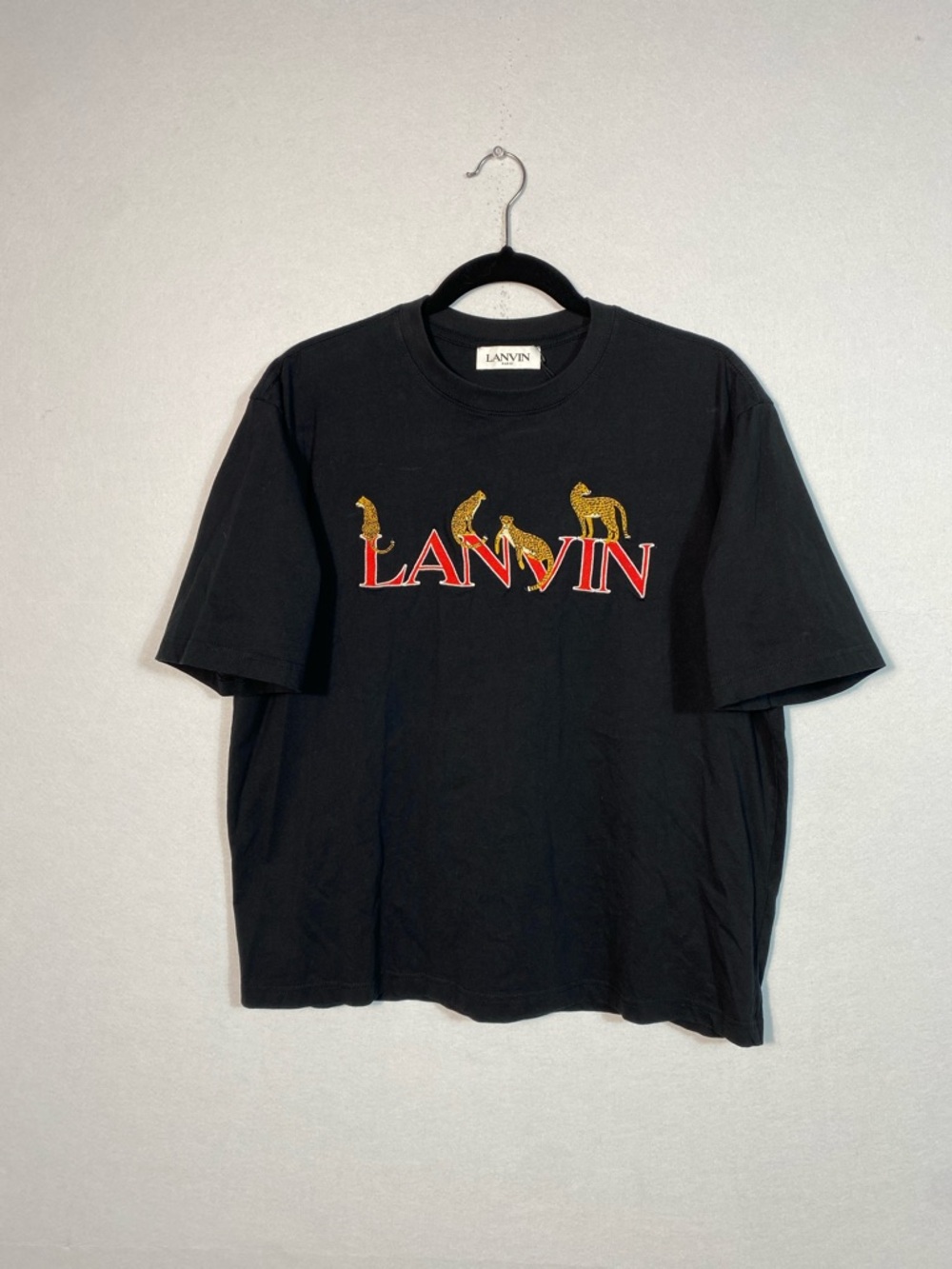 Lanvin Paris Embroidered Spell Out Short-Sleeve Tee black size Large Designer
